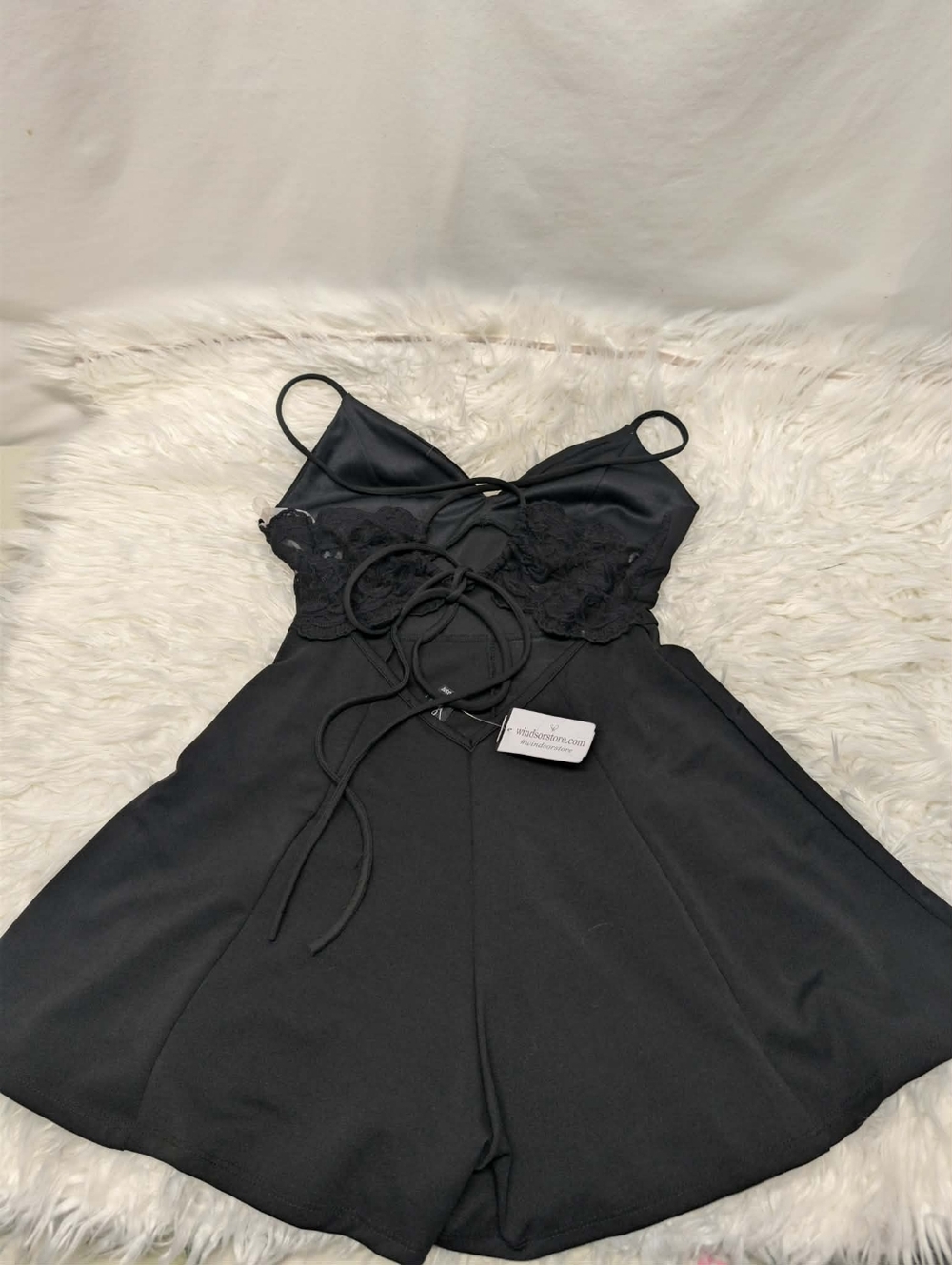 Nwt Y2k Windsor Black Lace-Trim Satin Romper Corset Dress